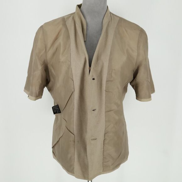 Kasper ASL Jacket Womens 14 Beige Lined Linen Blend Shoulder Pads Safari Career - Picture 10 of 16